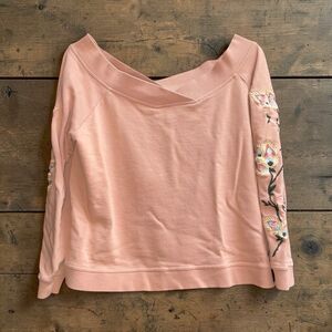 Rebecca Minkoff M Peachy Pink Off Shoulder Floral Embroidered Sweatshirt